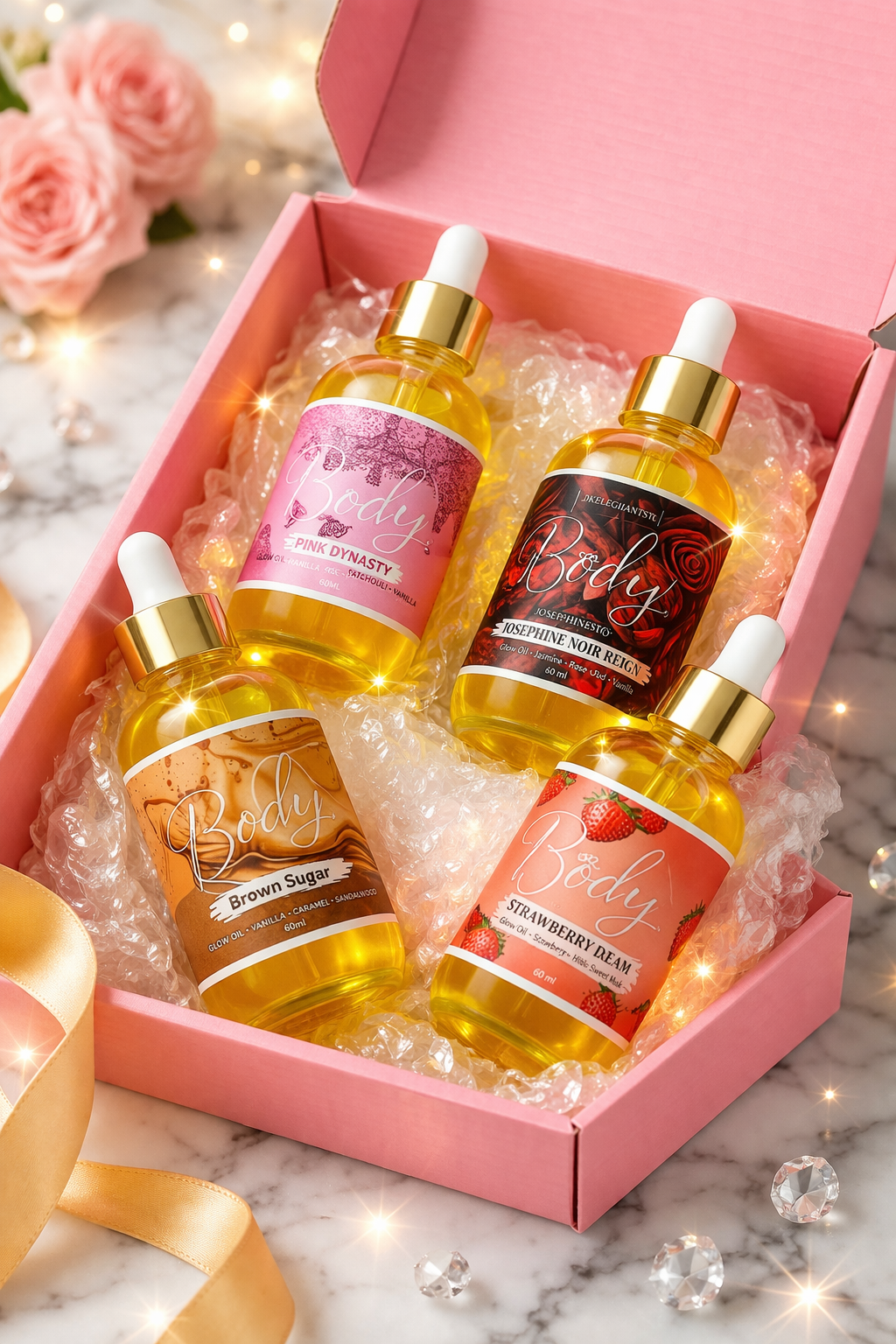 Body Oil Set (4 Pack) | Choose Your Scents | Luxury Glow Oils