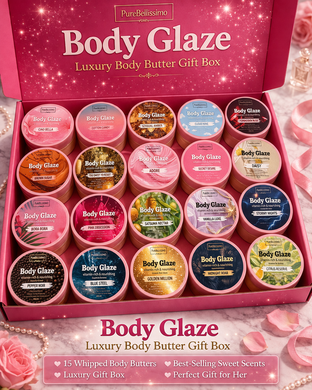 PureBellissimo Body Glaze Collection — 15 Luxury Body Glazes Gift Box