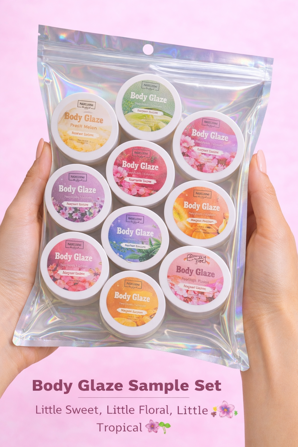 Basic Body Glaze Sample Set – 9 Mini Glazes | Sweet, Floral & Tropical Collection