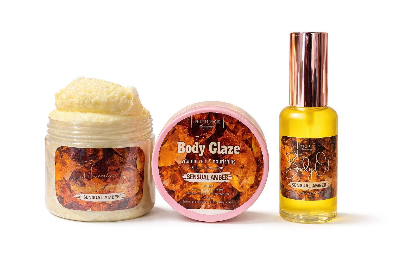 Sensual Amber Body Care Set | Whipped Body Butter + Body Glaze + Perfume Oil | Soft, Glowing & Luxuriously Scented Skin