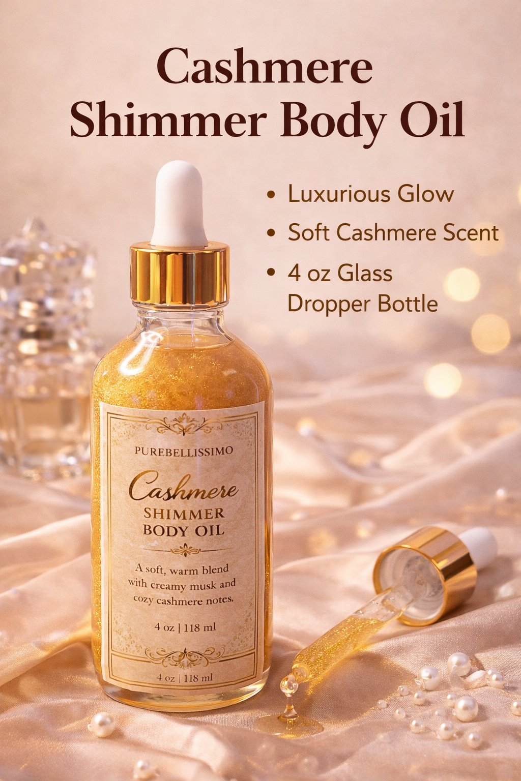 Luxurious Cashmere Shimmer Body Oil | Oil For Radiant Glow | PureBellissimo
